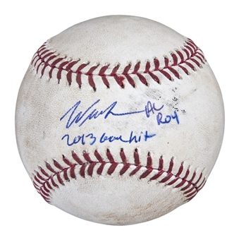 2013 Wil Myers Game Used and Signed/Inscribed Hit Baseball from 08/31/13 (MLB Authenticated)